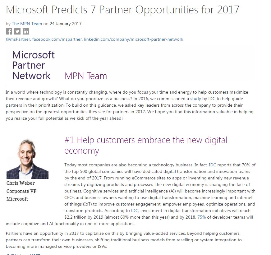 Microsoft Predicts 7 Partner Opportunities for 2017