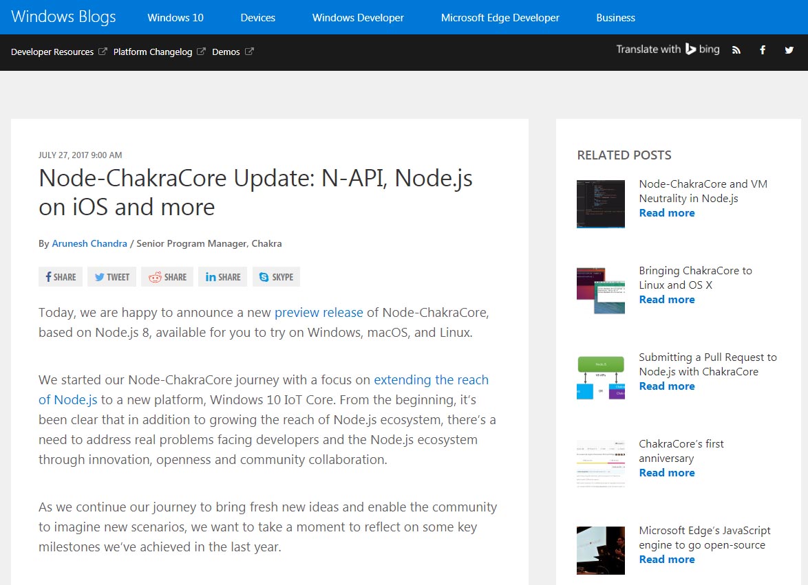 Node-ChakraCore Update: N-API, Node.js on iOS and more.