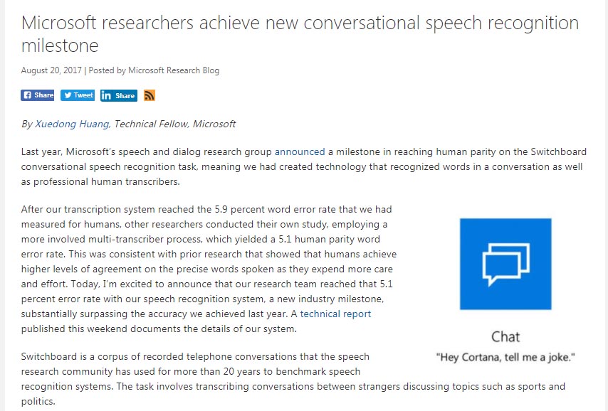 Microsoft researchers achieve new conversational speech recognition milestone