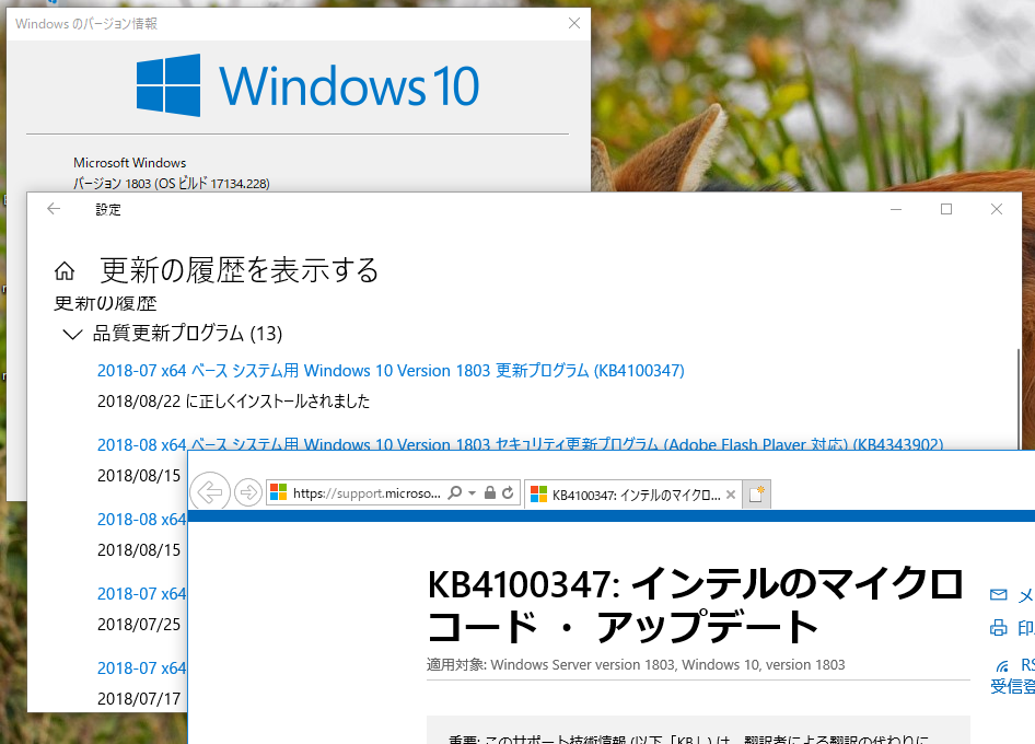 2@Windows 10 o[W1803Windows UpdateŔzzꂽ̂́uKB4346084vł͂ȂuKB4100347v