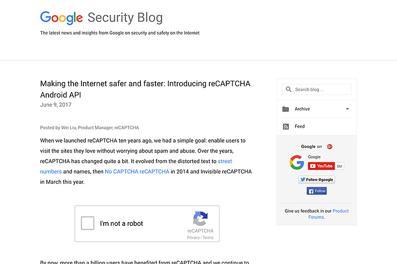 VreCAPTCHA APIɂĉGoogle Security Blog
