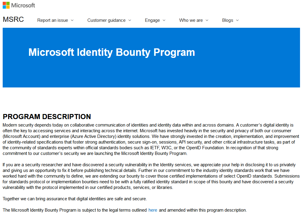 Microsoft Identity Bounty Program