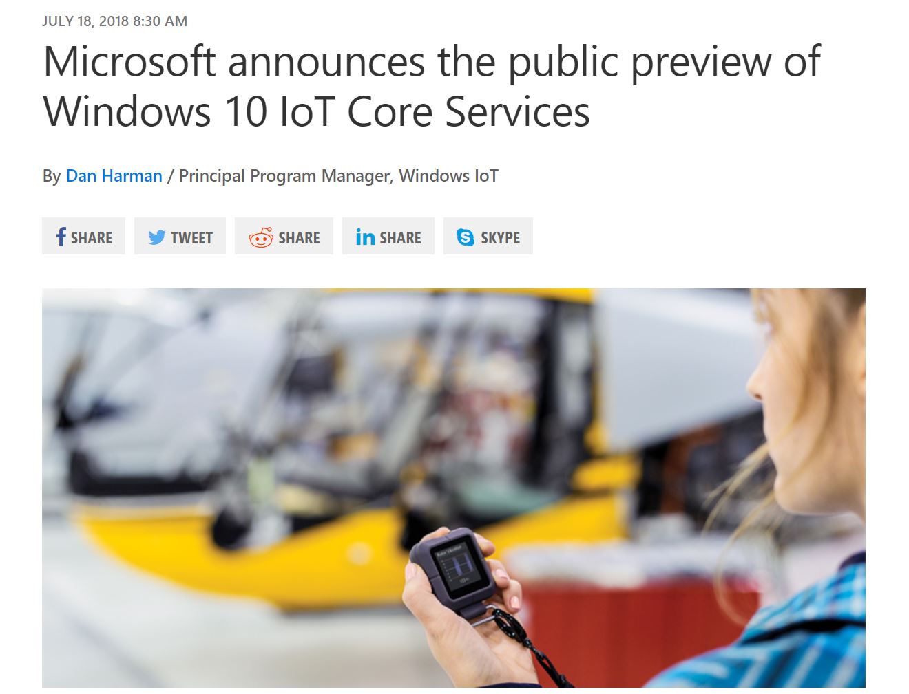 Microsoft、「Windows 10 IoT Core Services」をパブリックプレビューに 端末当たり月額30セント