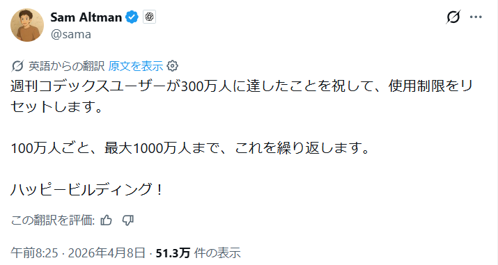 Codex Hits 3M Users, Altman Resets Limits