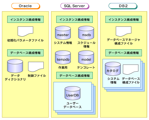 図5　各RDBMSのインスタンスとデータベースの構成要素