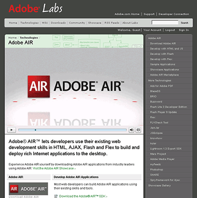 図1　AdobeのFlexのページ