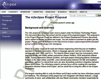 図1　The m2eclipse Project Proposalのページ