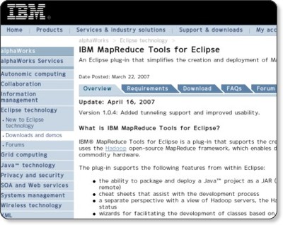 alphaWorks : IBM MapReduce Tools for Eclipse : Overview