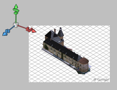 3D回転ツールでパースに合わせて変形していく　参照元 Google 3D ギャラリー