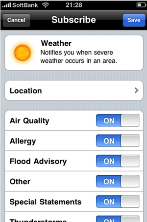 天気のモニター設定 liTunes Storeでチェック