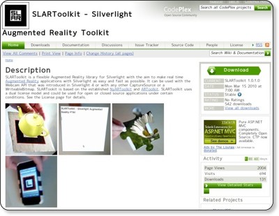 SLARToolkit - Silverlight Augmented Reality Toolkit via kwout