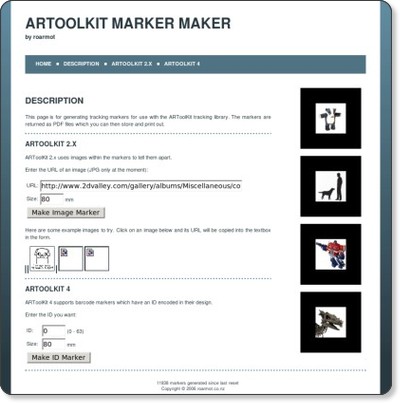 ARToolKit Marker Maker at roarmot.co.nz via kwout