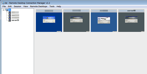 リモートデスクトップ接続後のRDCManの画面——グループ選択時