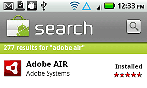 Android Marketでの「adobe air」の検索結果