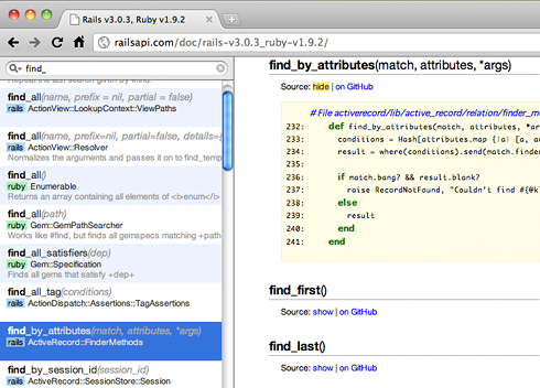 オンラインでRuby、Railsの任意のバージョンを組み合わせてAPIが検索できる「Rails Searchable API Doc」