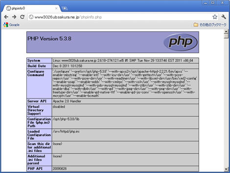 図2　expose_phpの設定値がOnであるときに、phpinfo()を実行した結果。