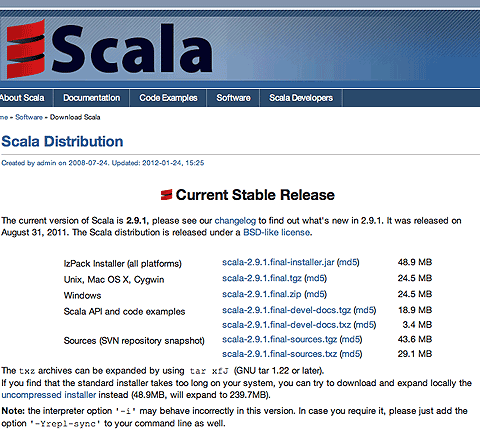 図1　対象のプラットフォームにあったScalaをダウンロード