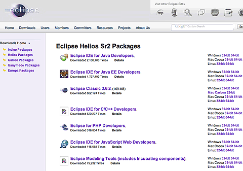 図4　Eclipse 3.6のダウンロードページ。自分の環境に合ったEclipseをダウンロード