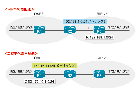 図2　RIP、OSPFへの再配送