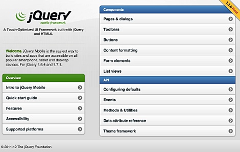 ドキュメント自体がjQuery Mobileで作られている。