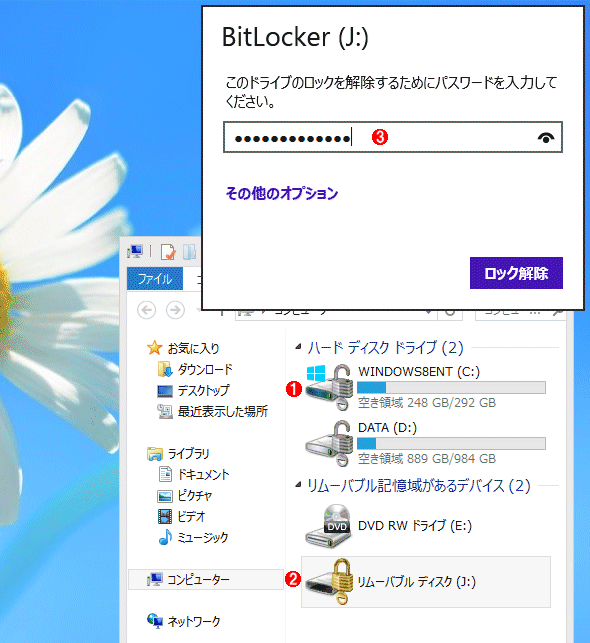 BitLockerで暗号化されたディスクの例