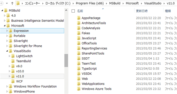 Visual StudioのMSBuildフォルダ配下のフォルダ／ファイル構成