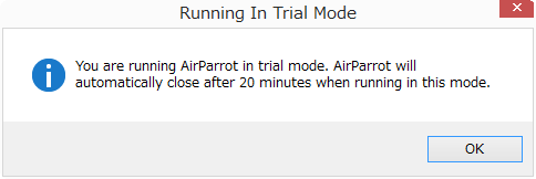 ［Running In Trial Mode］ダイアログの画面
