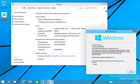 Windows 10 Technical Preview̃VXe