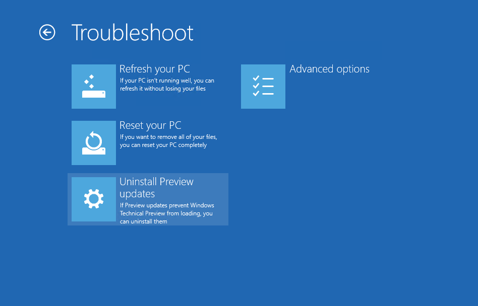 5@Windows 10 Technical PreviewWinREɒǉꂽVIvVuUninstall Preview updatesv