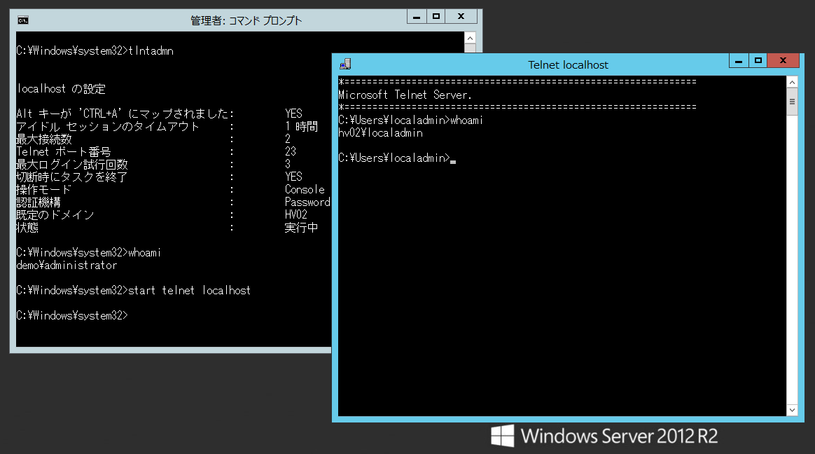 5@Windows Server 2012 R2TelnetT[o[\ATelnetNCAgʃ[U[Ń[JڑƂBȎgłĕ֗ȔʁAÍȂڑNAeLXgF؂̓ZLeB肠
