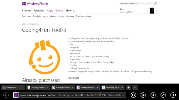 Coding4Fun Toolkitのサンプルアプリ（Internet Explorer）