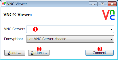 RealVNCの「VNC Viewer」の画面