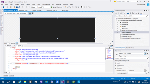 生成された［Blank Application (UAP)］プロジェクト（Visual Studio 2015 CTP 6）