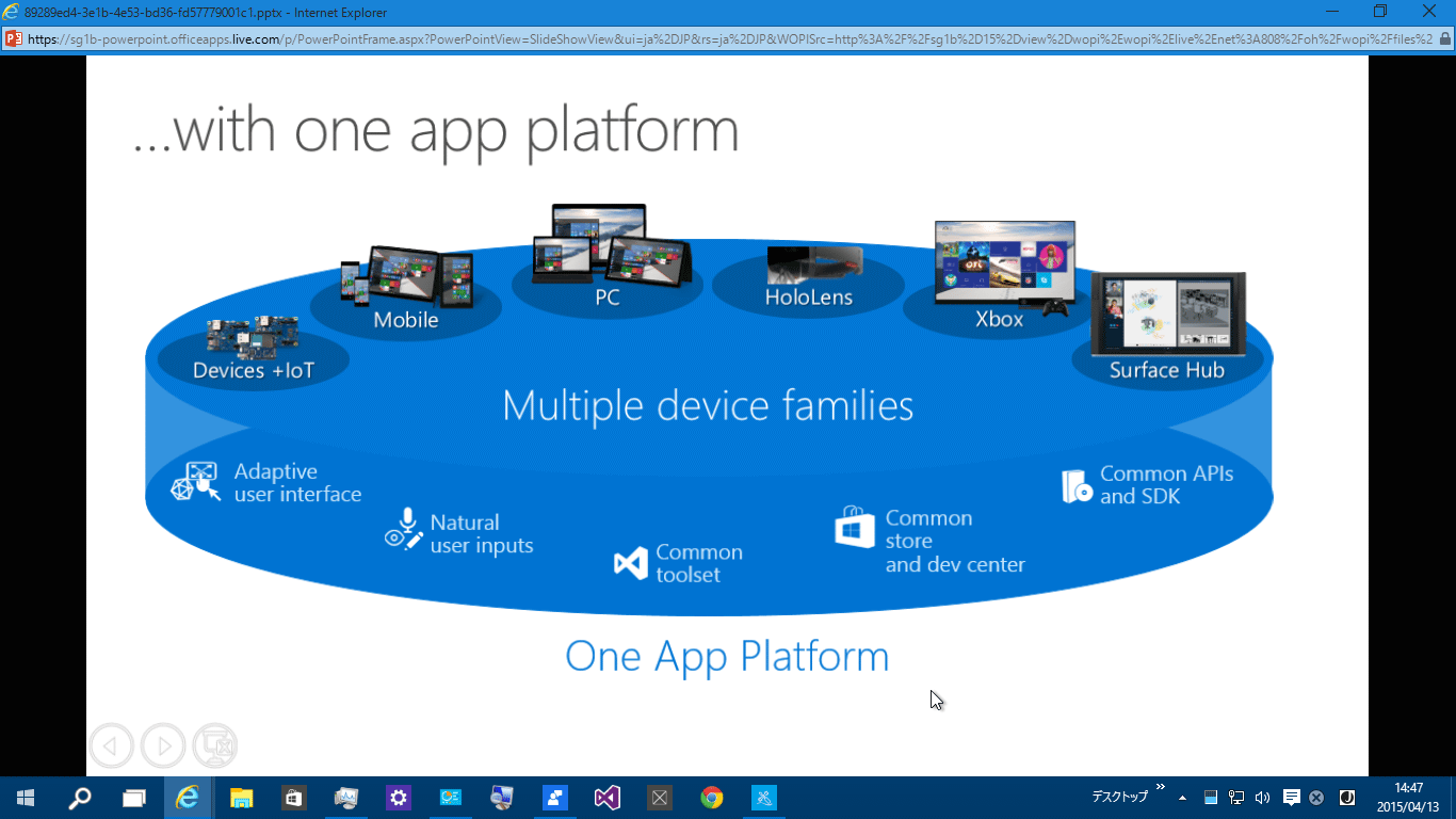 Windows 10̃jo[TAvЉXChiPowerPoint OnlinejWinHEC 2015̃ZbVuDeveloping for the Windows 10 Device PlatformṽXCh6ڂB