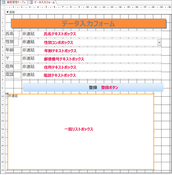 Access Vbaでデータ入力フォームを作り 各コントロールを追加するためのデザインビューの使い方 1 2 Access Vbaで学ぶ初心者のためのデータベース Sql超入門 2 It