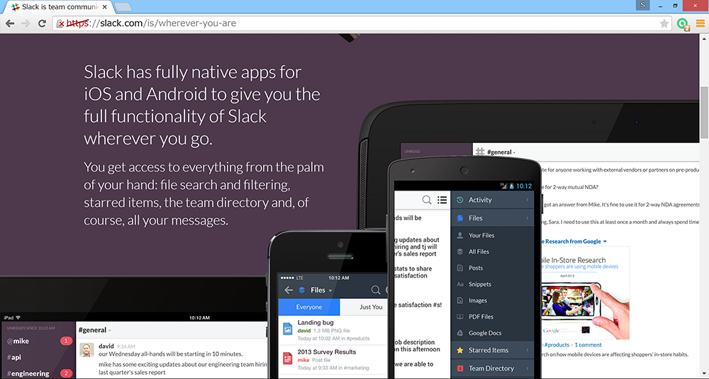 gSlack has fully native apps for iOS and Android to give you the full functinality of Slack wherenever you gohȂǂɂĂAiOS^AndroidAvSlack̃t@\g܂