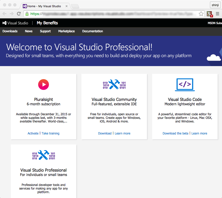 VS ProwIɁuVisual Studio Professionalv^CƋɁAy[Wŏ㕔̃oi[uWelcome to Visual Studio Professional!vɕςĂ邱ƂɒӁB