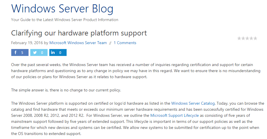 Windows Server̃T|[g|V[ɊւAiEX
