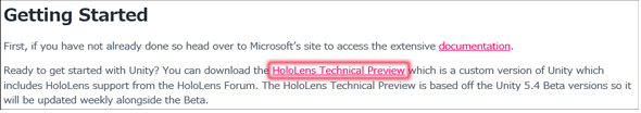 図4　「HoloLens Techincal Preview」のリンクをクリックする