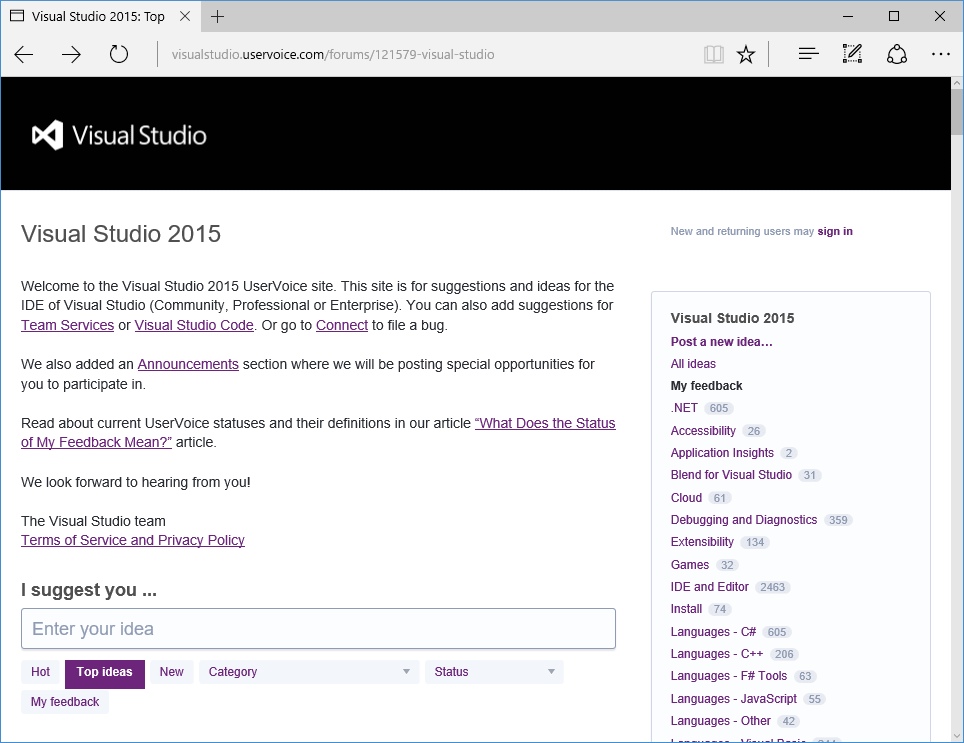 Visual Studio UserVoice