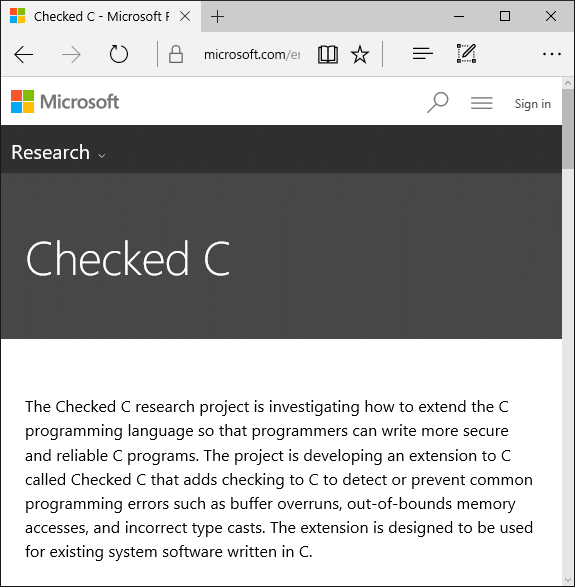 マイクロソフトのChecked Cページ