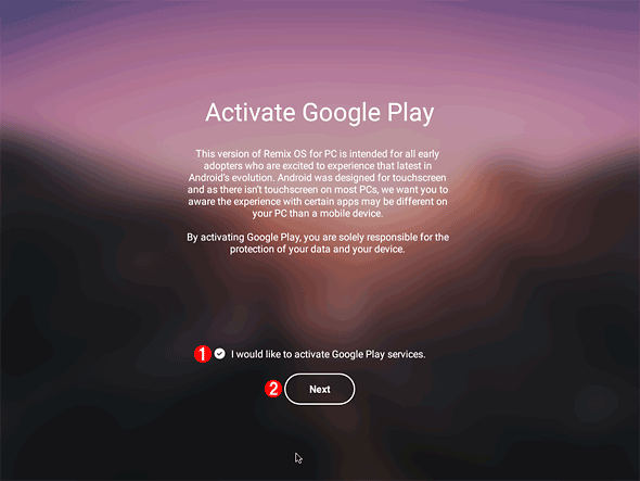 「Activate Google Play」画面