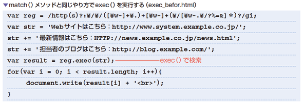 match（）メソッドと同じやり方でexec（）を実行する（exec_befor.html）