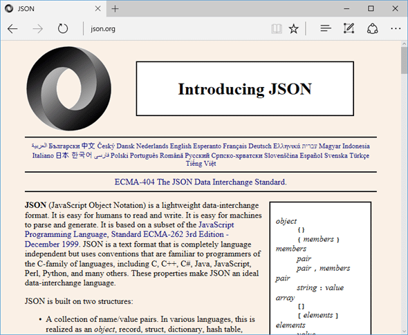 ECMA-404（ECMAが定めるJSON仕様）によるとJSONの概念はJSON.orgで初めて提唱された