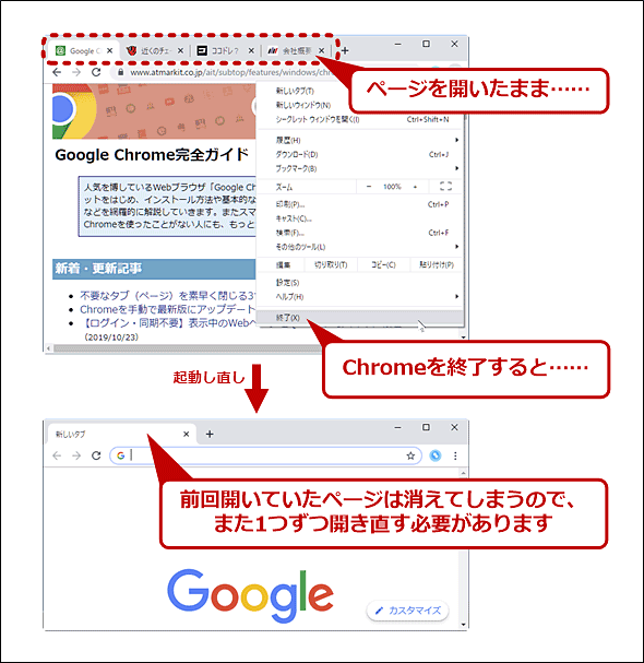 Chromeの起動時に前回開いていたwebページを開くように設定する Google Chrome完全ガイド It