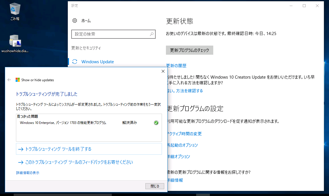 12@Windows 10 Homȅꍇ́AuShow or hide updatesvc[ŋ@\XVvOꎞIɃubNłỉʂWindows 10 Enterprisej