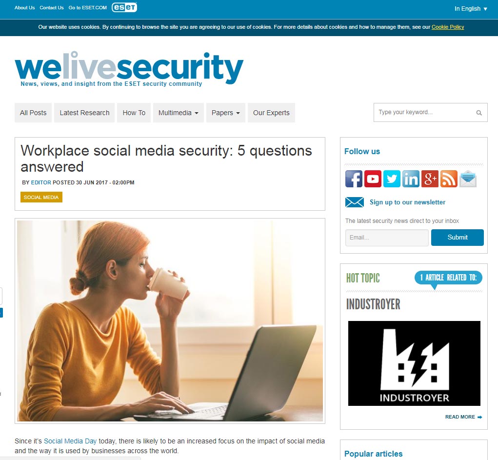 Workplace social media security: 5 questions answerediESETj