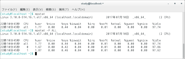 Mpstat コマンド Cpuごとの使用率を表示する Linux基本コマンドtips 127 It