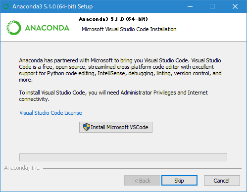 Anacondaのインストールが完了すると、VS Codeのインストールが勧められる