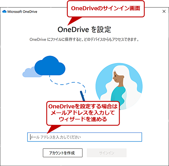 OneDriveのサインイン画面
